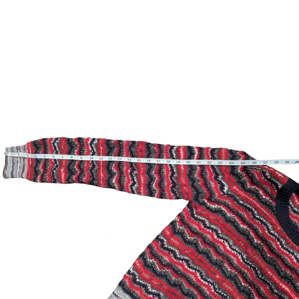$298 TORY BURCH Lurex Stripe Knit Wool Blend Red Sweater Crew Neck Womens MEDIUM